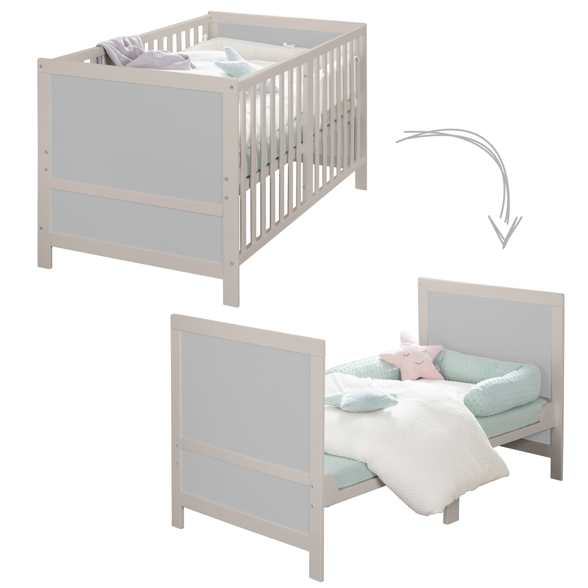 Roba 0194NGM Kombi-Kinderbett 70x140 cm + Matratze natur-grau – Komplettbettsets & Einzelbetten - Bild 3 Roba 0194NGM Kombi-Kinderbett 70x140 cm + Matratze natur-grau – Komplettbettsets & Einzelbetten - Produktbild 3