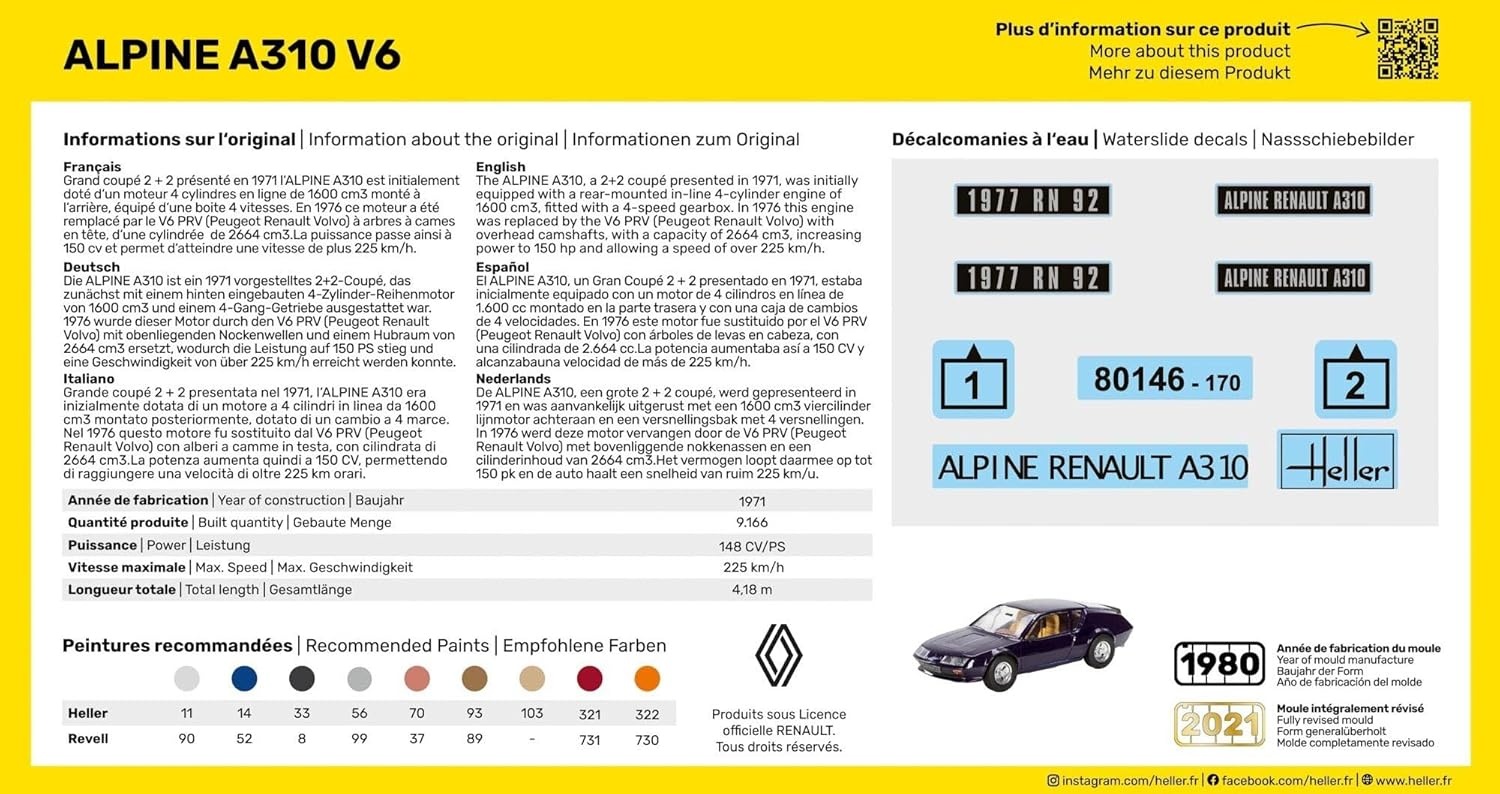 Heller Starter Kit Alpine A310 1:43 Modellbausatz mit Kleber & Farbe, ab 15 Jahren Heller Starter Kit Alpine A310 V6 1:43 Bausatz mit Pinsel, Farbe und Kleber, modellierfreundlich, Detailmaßstab 97×38 mm, ab ca. 15 Jahren, Werbung, Plakat, Seite, Auto, Datei, Werbung, Plakat, Seite, Auto, Datei