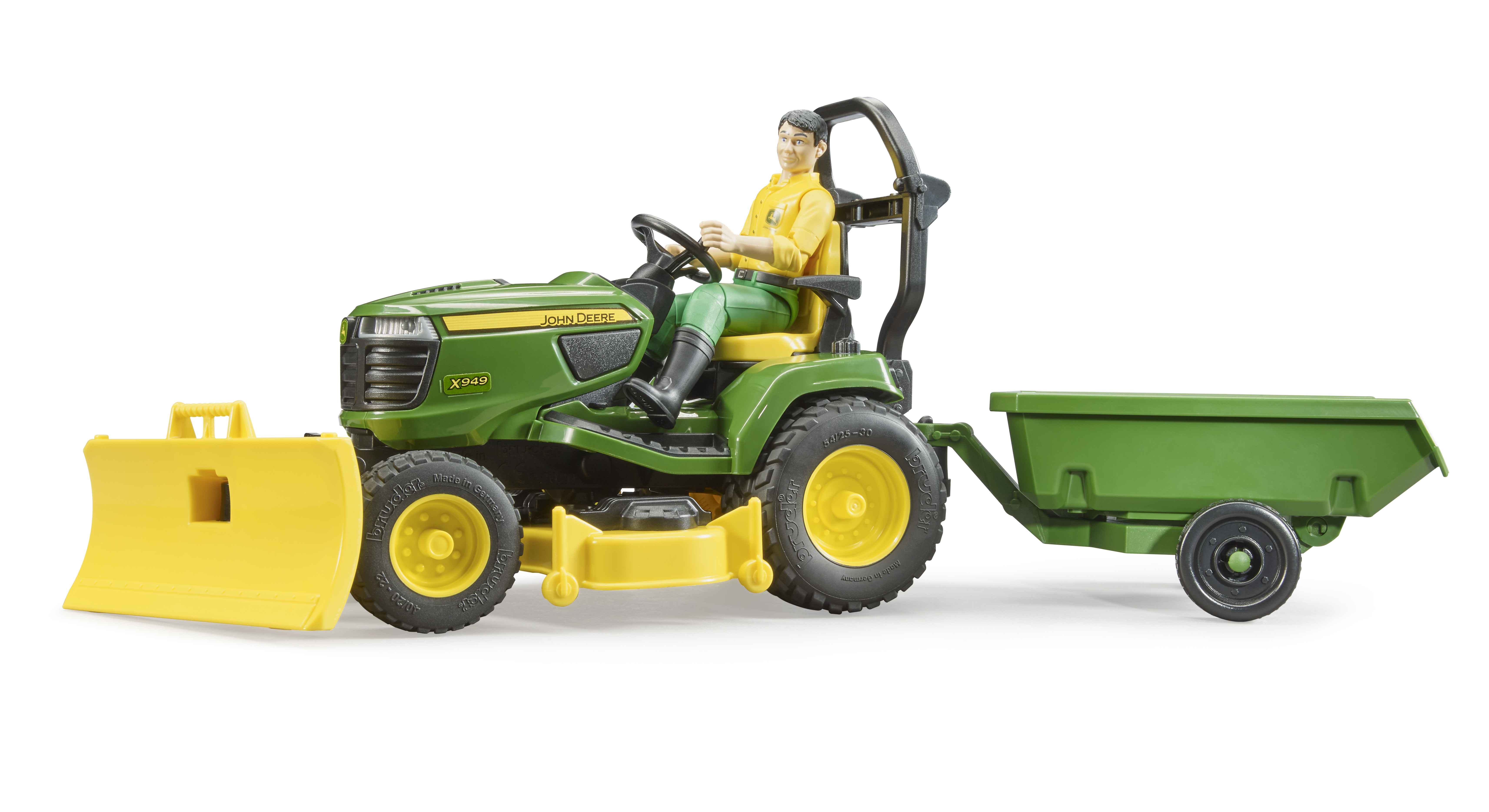 BRUDER 62104 - Bworld John Deere Rasentraktor mit Anhänger und Gärtner BRUDER 62104 - Bworld John Deere Rasentraktor mit Anhänger und Gärtner