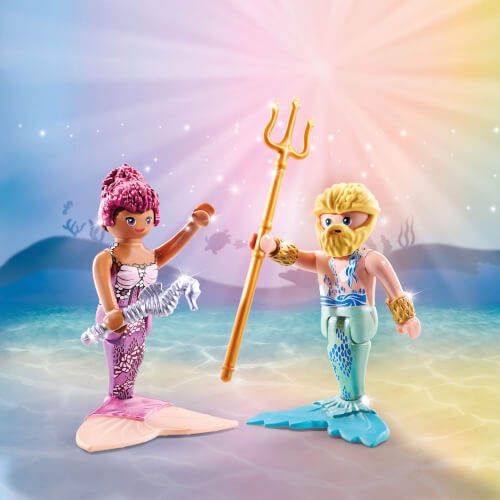 PLAYMOBIL 71799 - DuoPack: Meerjungfrau und Meermann mit Zepter & Dreizack Figur, Person, Kind, Weiblich, Mädchen