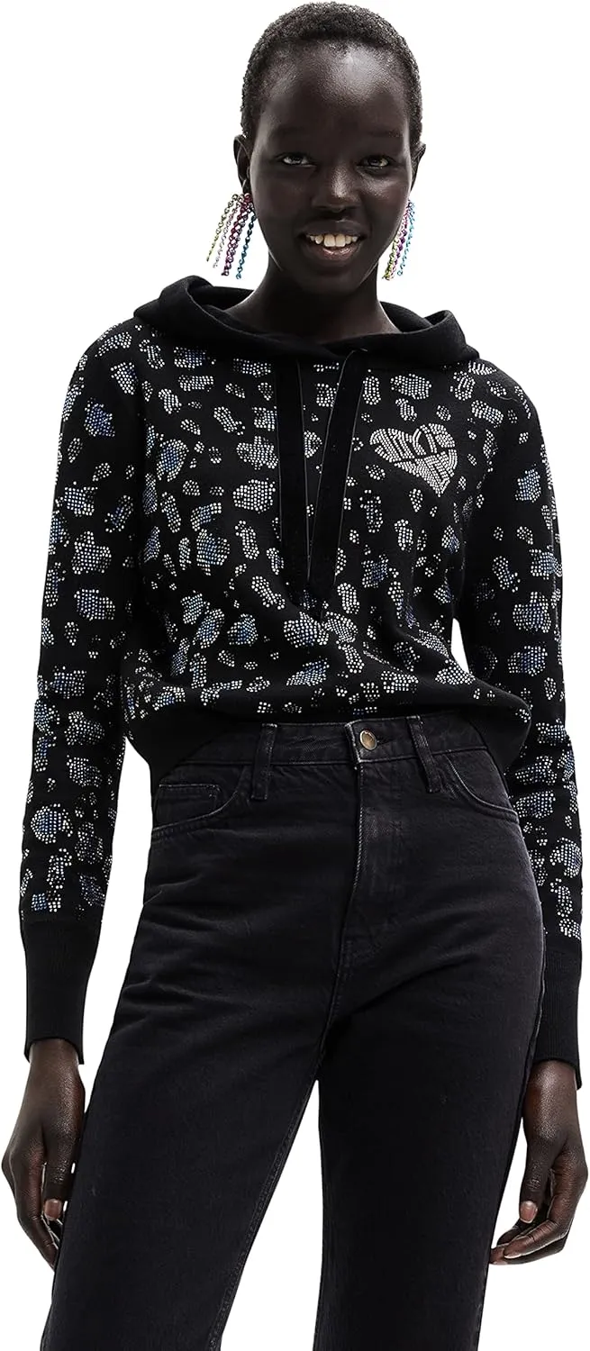 Desigual Damen Pullover - Kapuzenpullover mit Strass-Details 22WWJF402000 GR. S Desigual Damen Pullover - Kapuzenpullover mit Strass-Details 22WWJF402000 GR. S