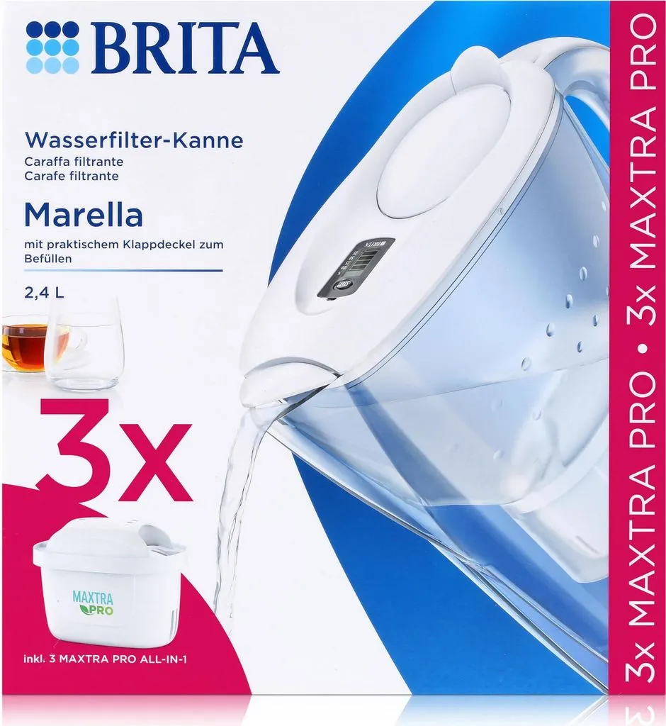 BRITA Marella - Wasserfilter-Kanne Weiß 2,4 l Starterset inkl. 3× MAXTRA PRO
