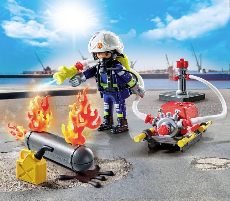 PLAYMOBIL 71826 Löschung eines Gastanks Feuerwehr-Einsatzspielset für Kinder