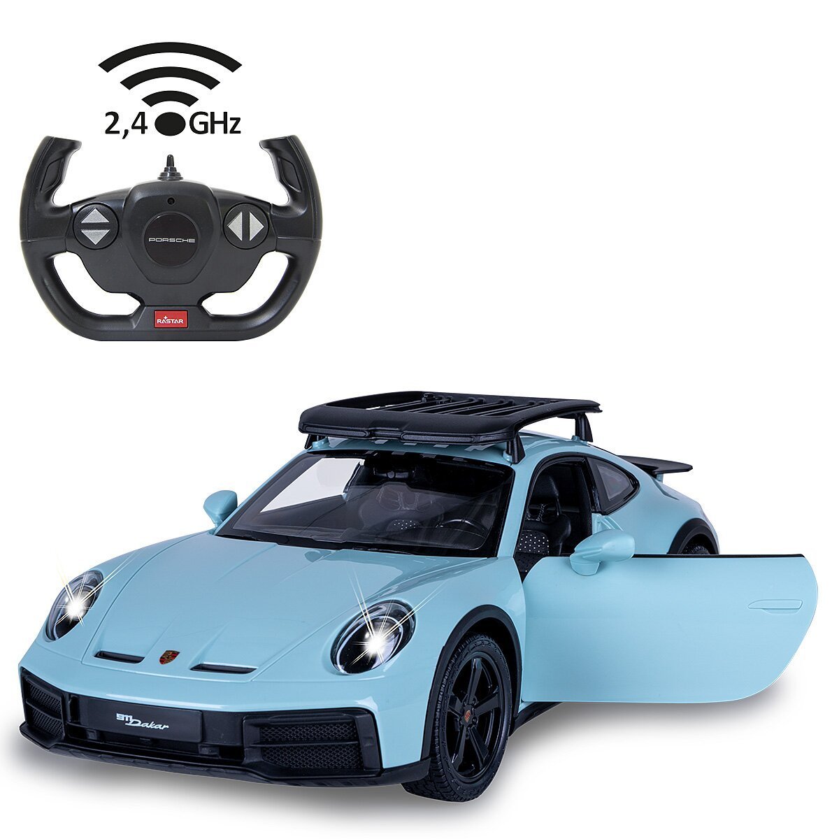 JAMARA Porsche 911 Dakar 1:14 grün schattiert 2,4GHz Tür manuell ab 6 Jahren