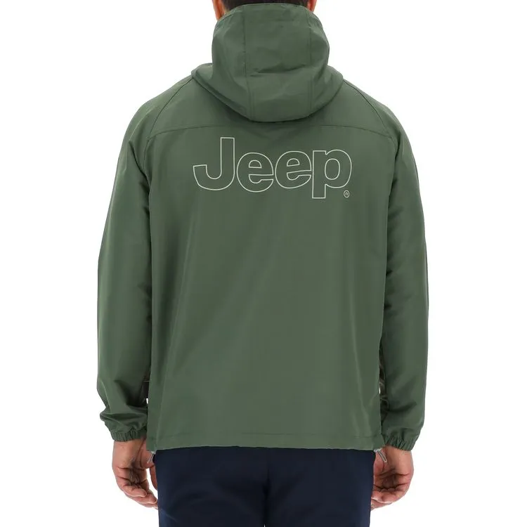 JEEP Herren Windjacke O102712GR - Grüne leichte Kapuzenjacke mit großem Jeep-Outline-Rückendruck GR. XXL JEEP Herren Windjacke O102712GR - Grüne leichte Kapuzenjacke mit großem Jeep-Outline-Rückendruck GR. XXL