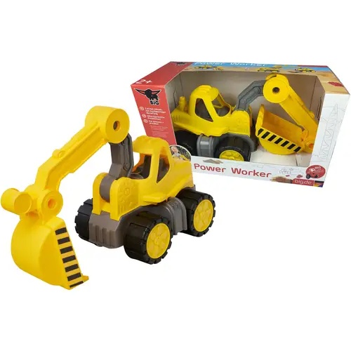 BIG Power Worker Classic Bagger Realistisches Baufahrzeug für Kinder ab 2 Jahren Maschine, Rasen, Rasenmäher, Pflanze, Werkzeug