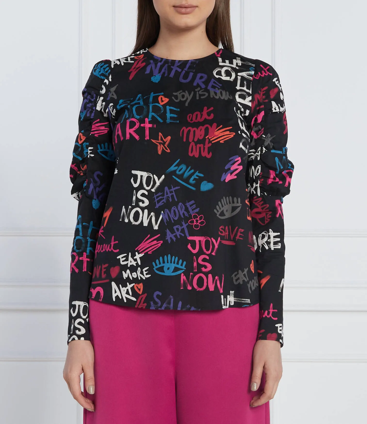 Desigual Damen Bluse - Schwarz, Bunt bedruckt 22WWBW032000 GR. M