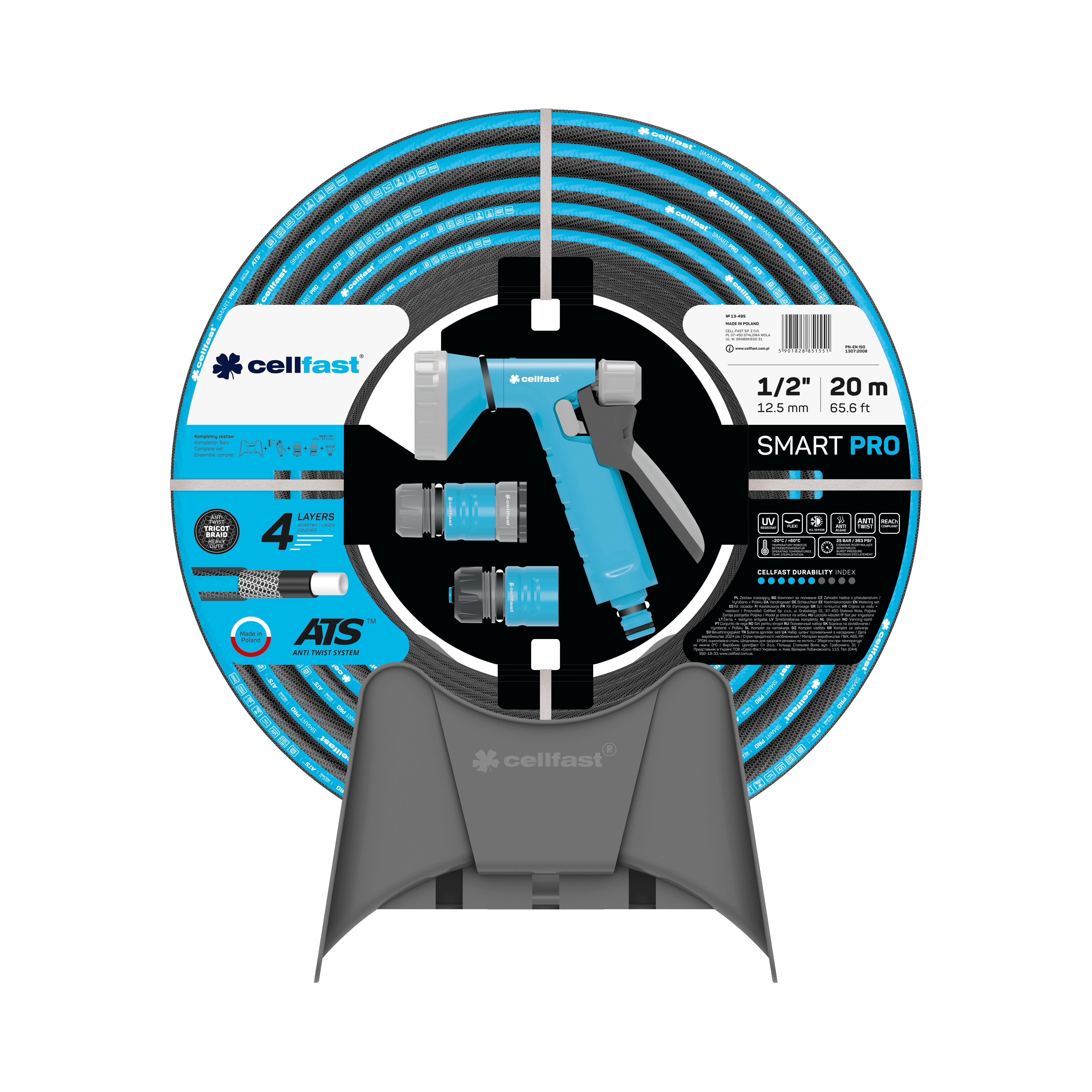 Cellfast Bewässerungssatz SMART PRO 1/2" 20 m + Wandschlauchhalter