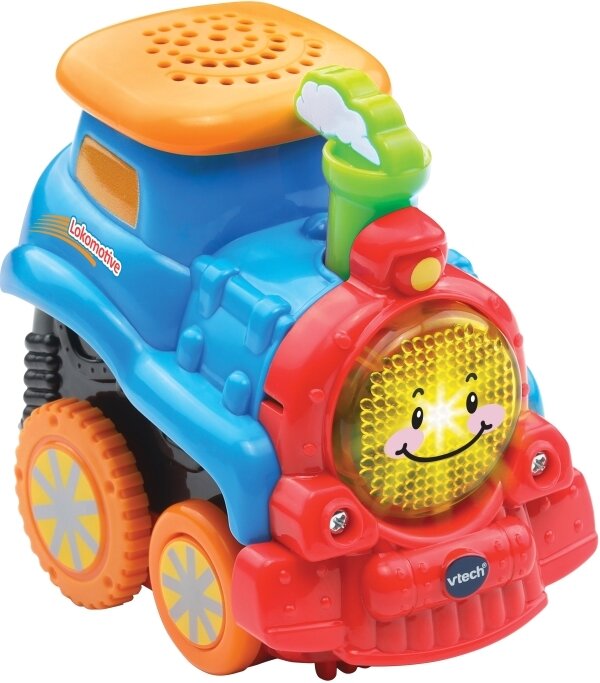 VTech Tut Tut Baby Flitzer Press & Go Lokomotive, ab 12 Monaten VTech Tut Tut Baby Flitzer Lokomotive mit Lichttaste, selbstfahrend, 3 Lieder & 10 Melodien, reagiert auf Bewegung und magische Sensoren, kindersicheres Batteriefach, ab 12 Monaten,