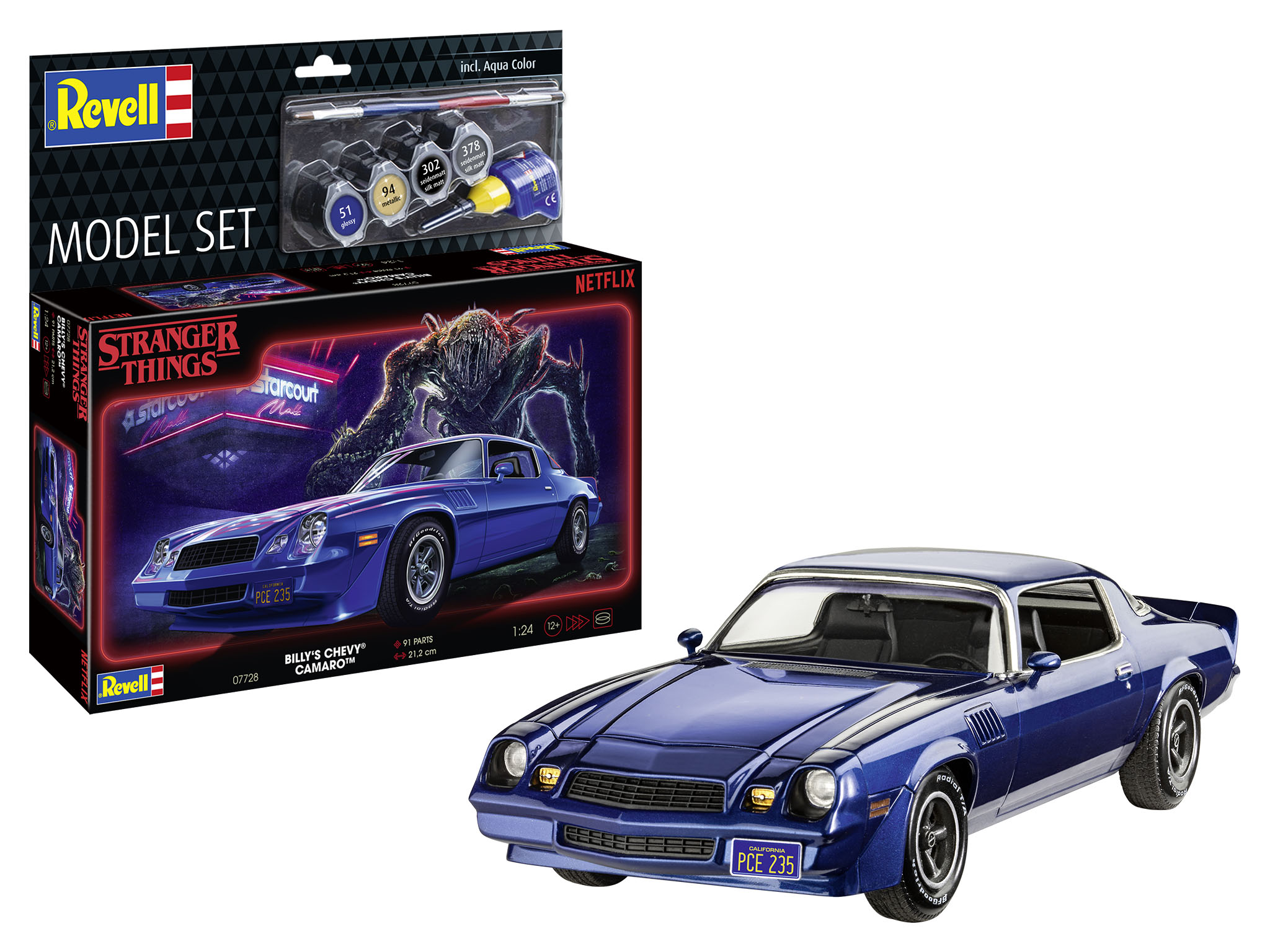 Revell 67728 Model Set Stranger Things Billy's Chevy Camaro Z/28 Sprach, Auto, Coupe, Rad, Leichtmetallfelge
