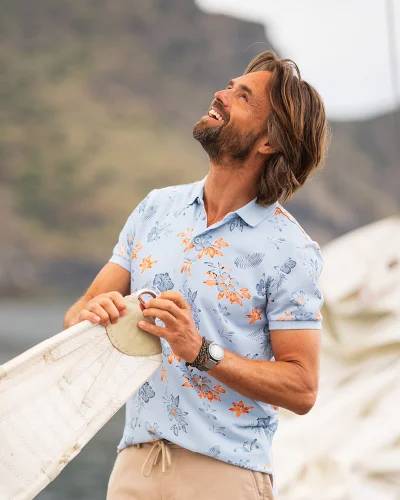 NZA 26CN124SB Poloshirt - Hellblau / Blumen