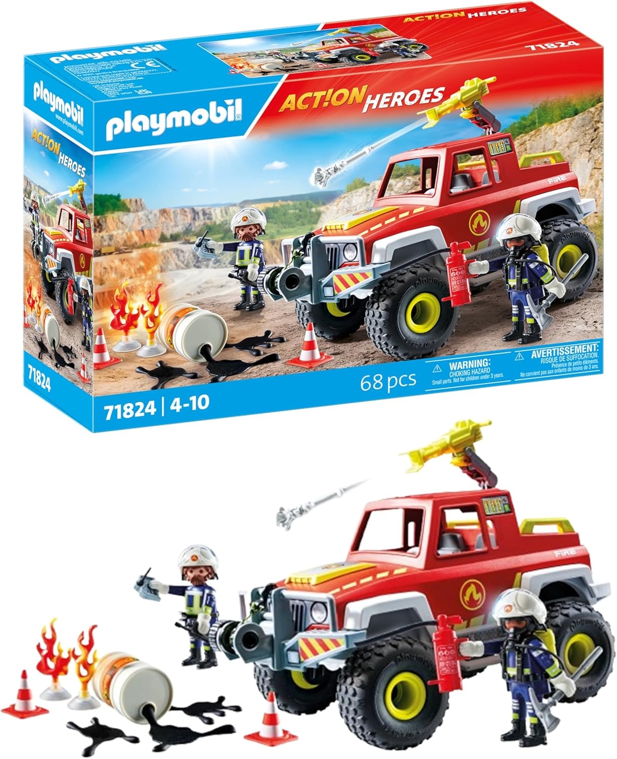 PLAYMOBIL 71824 Action Heroes: Feuerwehrtruck mit Figur & Ölfass-Einsatz PLAYMOBIL, 71824, Action, Heroes:, Feuerwehrtruck, mit, Figur, &, Ölfass-Einsatz