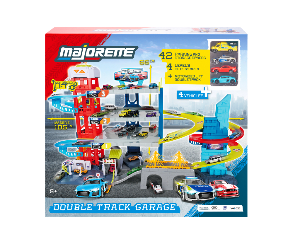 Majorette Double Track Garage + 4 Vehicles Majorette Double Track Garage + 4 Vehicles