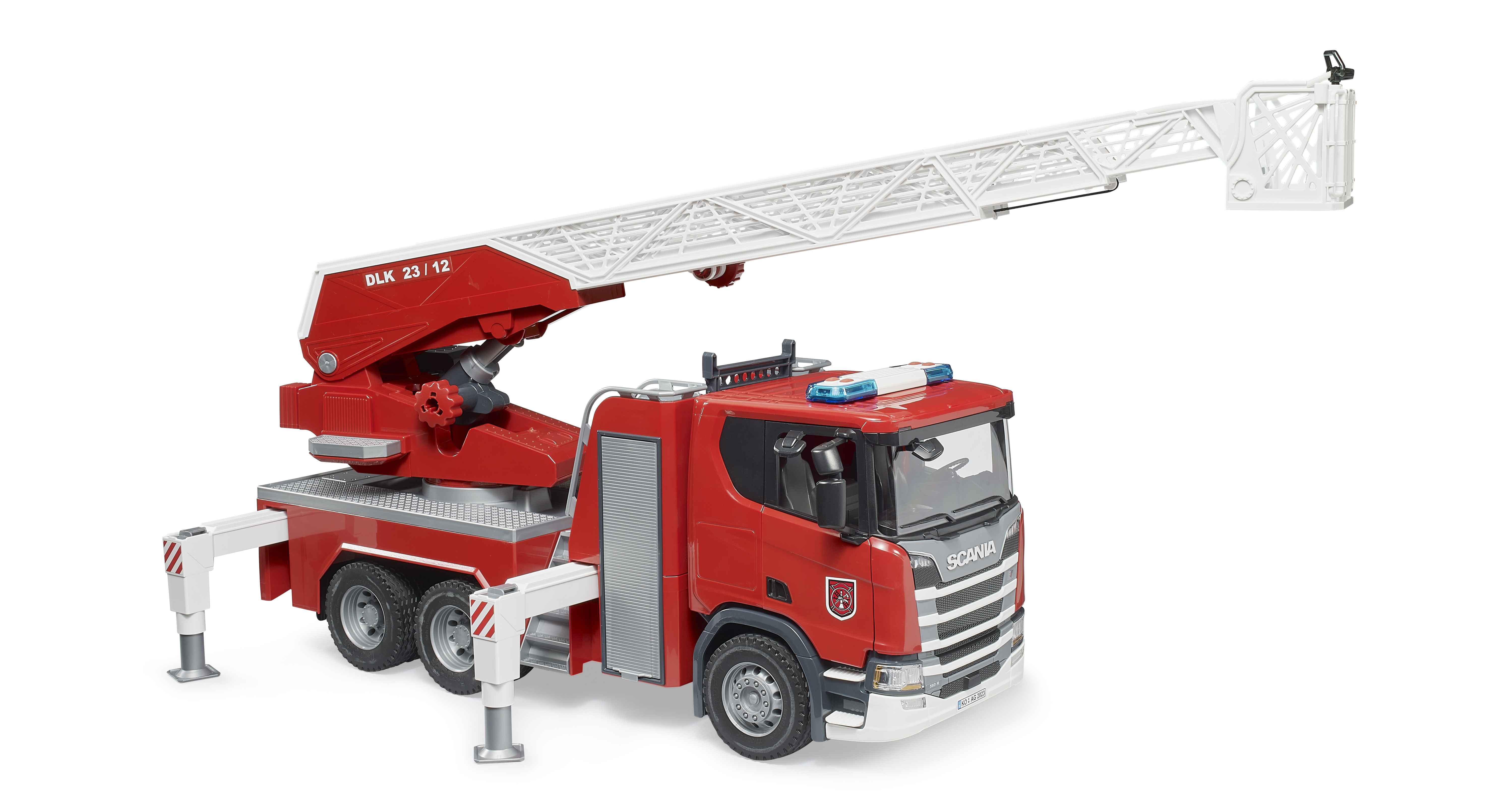 BRUDER 03591 - Scania Super 560R Feuerwehr mit Drehleiter, Wasserpumpe und Light & Sound Modul - Bild 3 BRUDER 03591 - Scania Super 560R Feuerwehr mit Drehleiter, Wasserpumpe und Light & Sound Modul - Bild 3