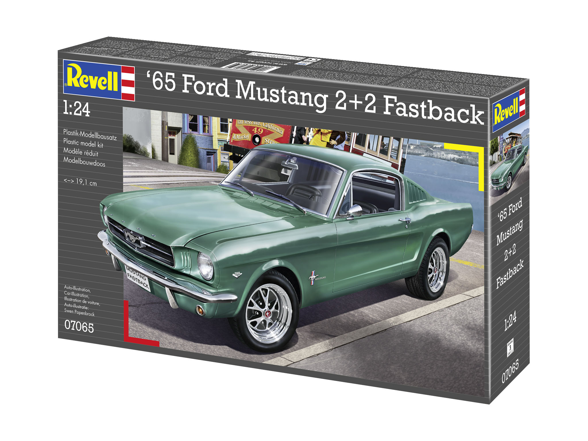 Revell 07065 1965 Ford Mustang 2+2 Fastback Modellbausatz Auto, Coupé, Sportwagen, Person, Stuhl