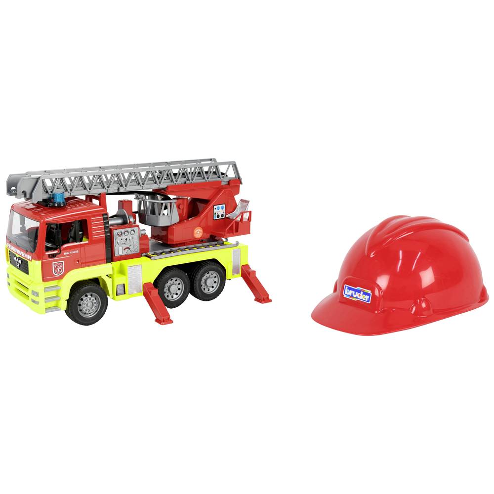 BRUDER 01760 - MAN TGA FEUERW. Drehleiter, L&s, Spielhelm
