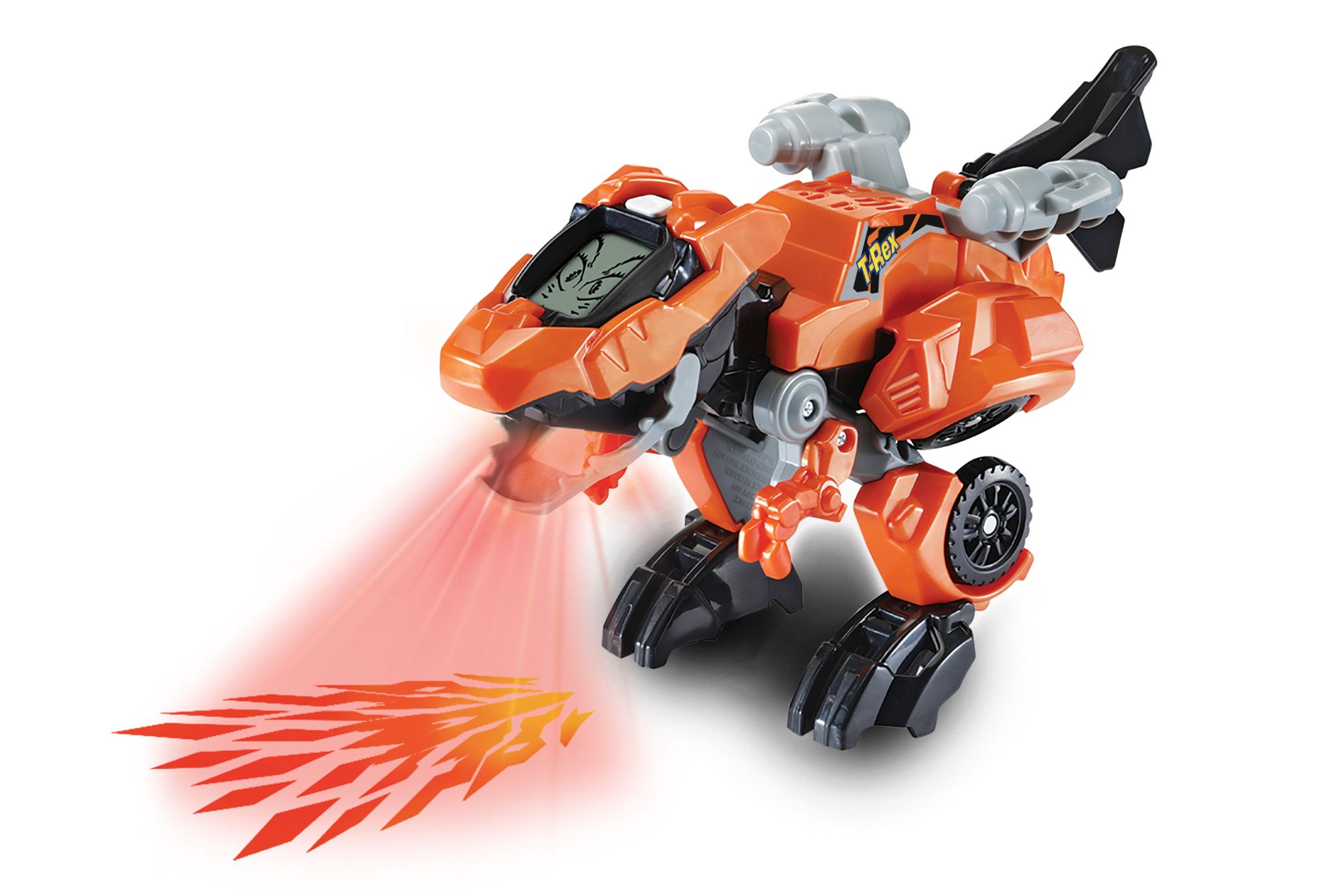 VTech Switch & Go Dinos Fire-T-Rex 2-in-1 Dino-Transformer mit Licht & Sound, ab 3 Jahren VTech Switch & Go Dinos Fire-T-Rex: transformierbarer Dino/Auto mit LCD-Animation, feuerspuckenden Lichtprojektionen Dino/Auto, Dinosaurerstimme & Soundeffekten, Lautstärkeregler, kindersicheres Batteriefach, ab 3 Jahren,