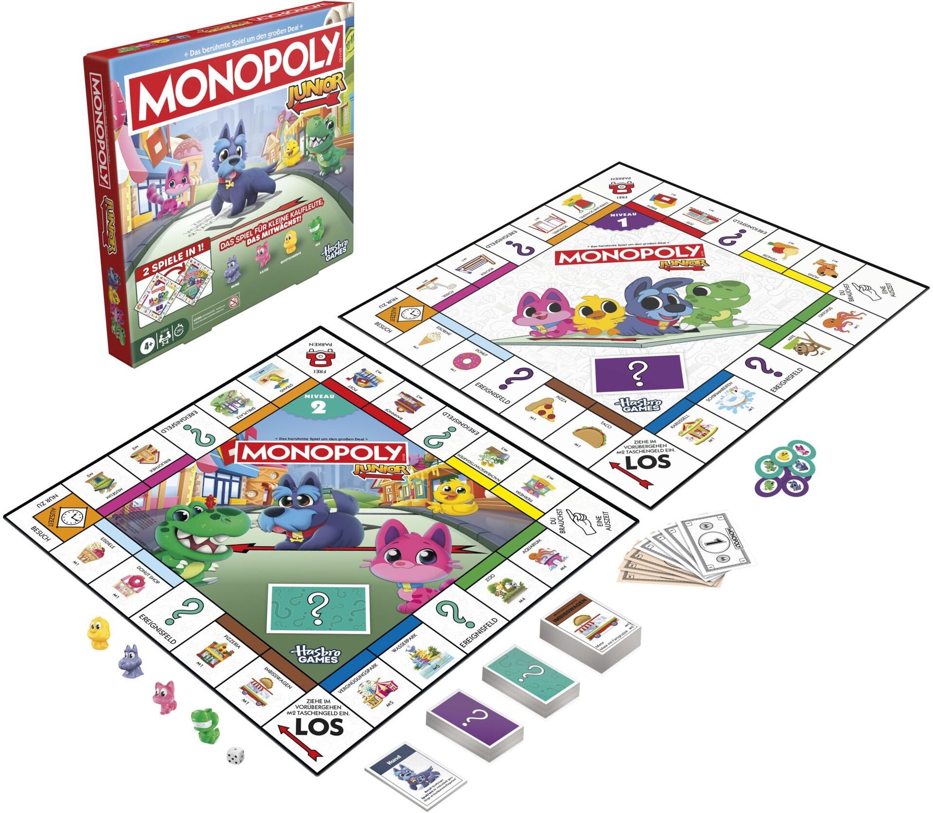 Produktfoto - Hasbro - Monopoly Junior Square 2 In 1 - Modell HASBRO G1856100 Produktbild fuer Online-Shop