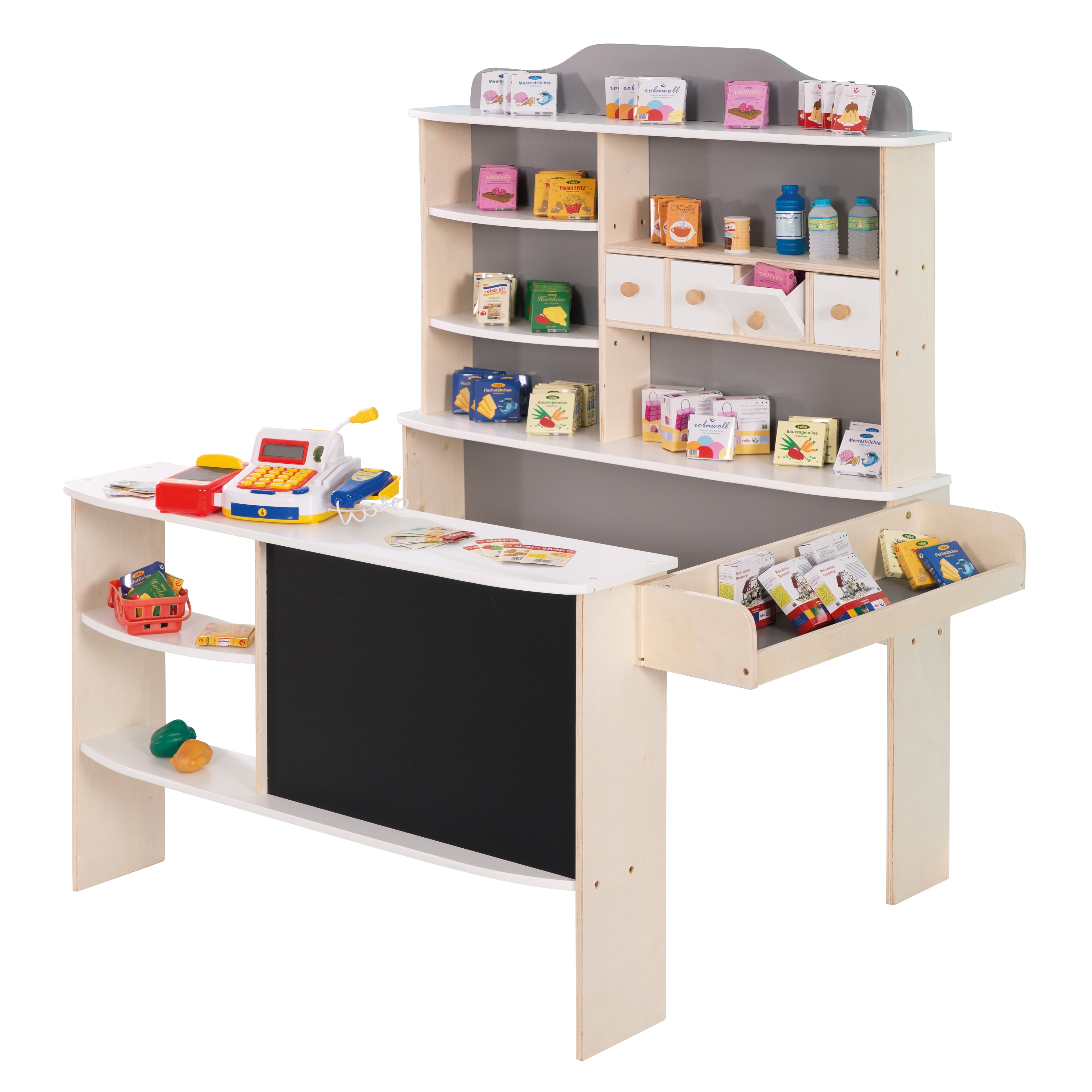 Roba 9892GAZU Verkaufsstand mit Zubehör natur lackiert – Rollenspiel - Bild 1 Roba 9892GAZU Verkaufsstand mit Zubehör natur lackiert – Rollenspiel - natur lackiert - Rollenspiel - Produktbild 1