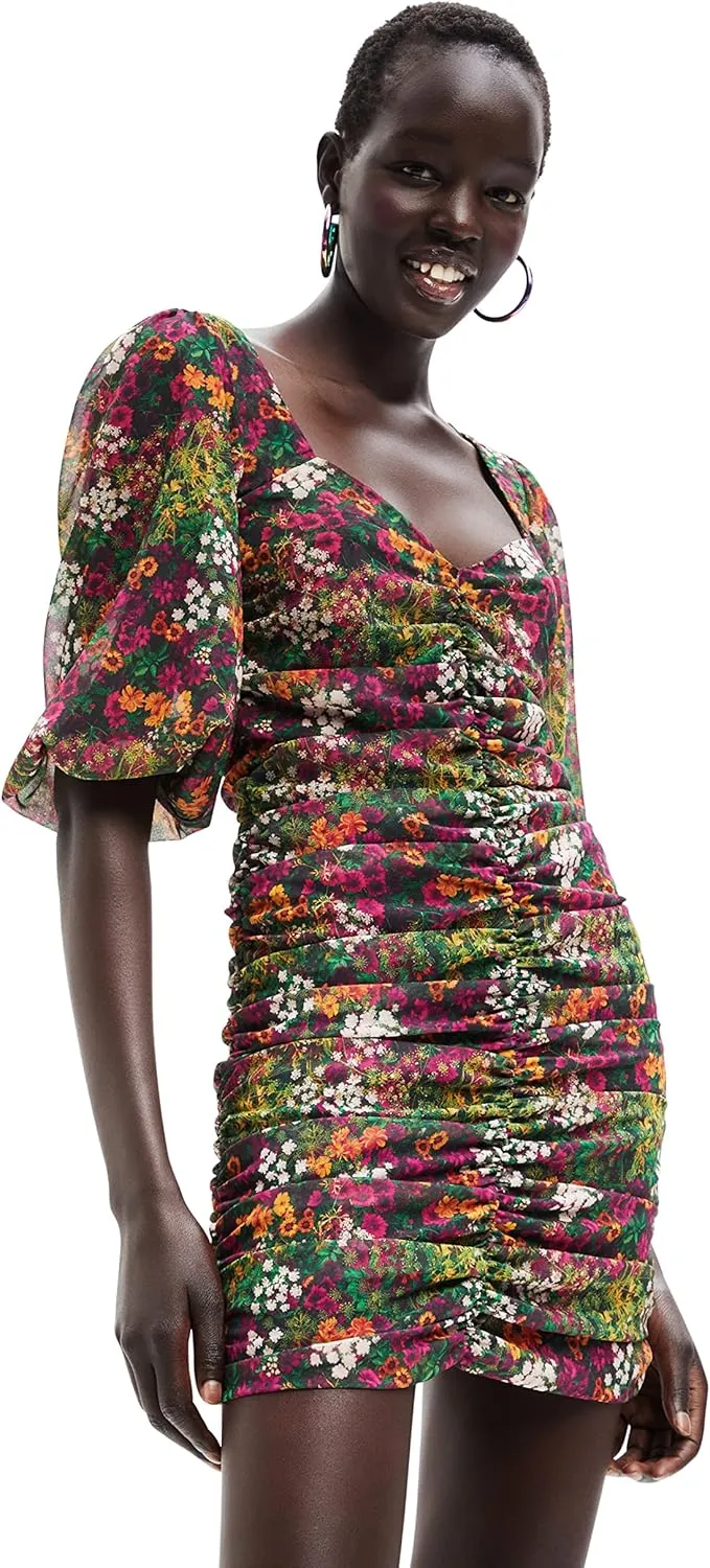 Desigual Damen Kleid - Mehrfarbiges Kleid mit Blumendruck 22WWVW479019 GR. M
