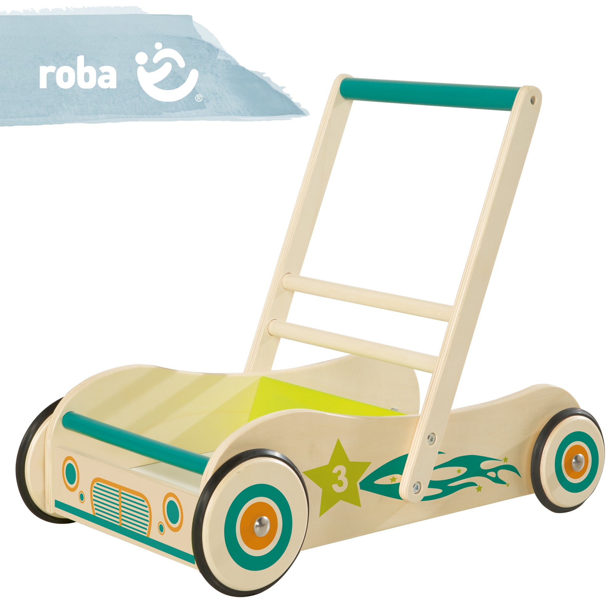 Roba 9753 Lauflernwagen mit Bremse natur lackiert – Spielen & Spaß - Bild 4 Roba 9753 Lauflernwagen mit Bremse natur lackiert – Spielen & Spaß - Produktbild 4