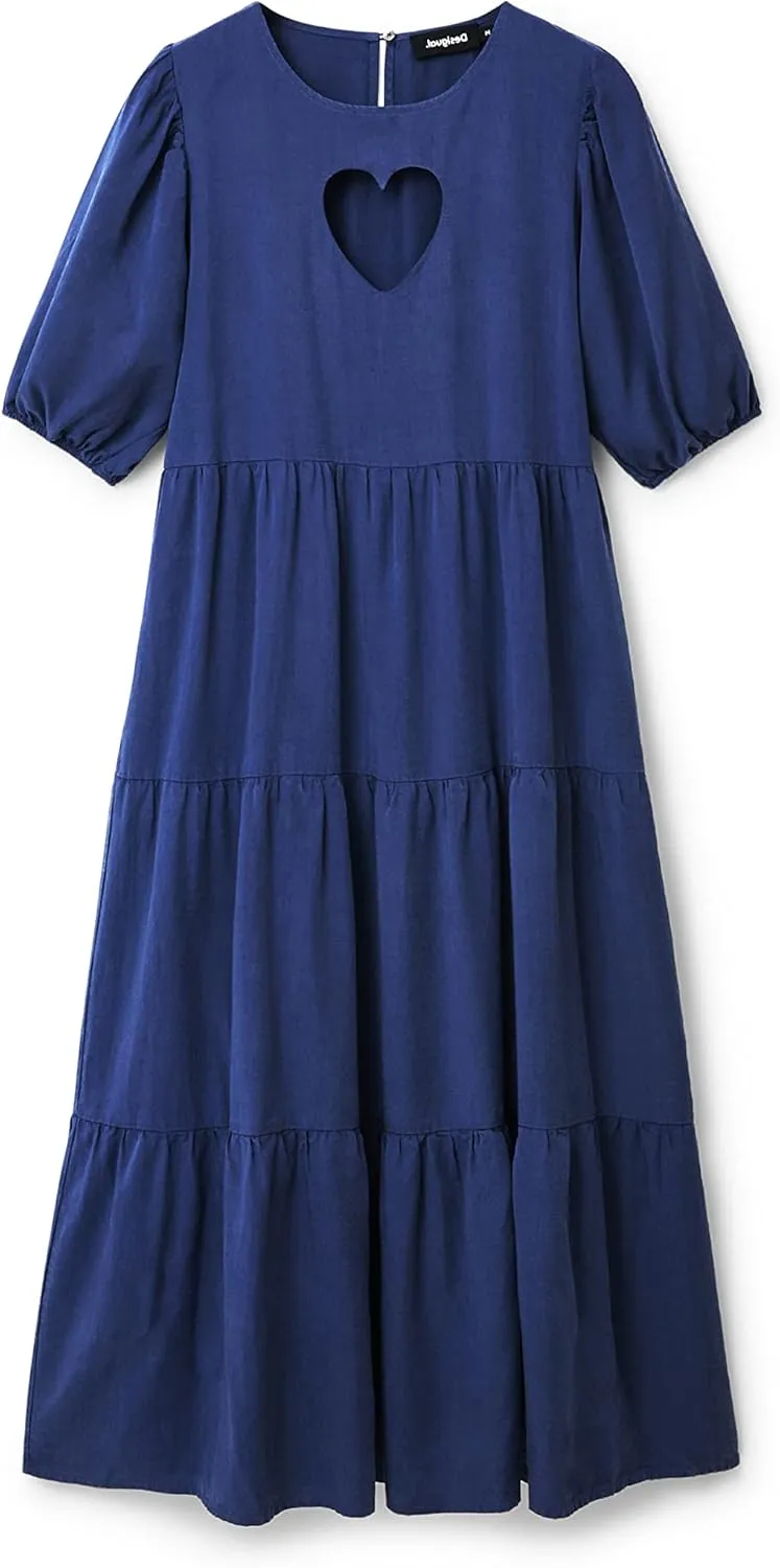 Desigual Damen Kleid - Blaues Kleid mit Herz-Ausschnitt 22WWVW305096 GR. XL Desigual Damen Kleid - Blaues Kleid mit Herz-Ausschnitt 22WWVW305096 GR. XL