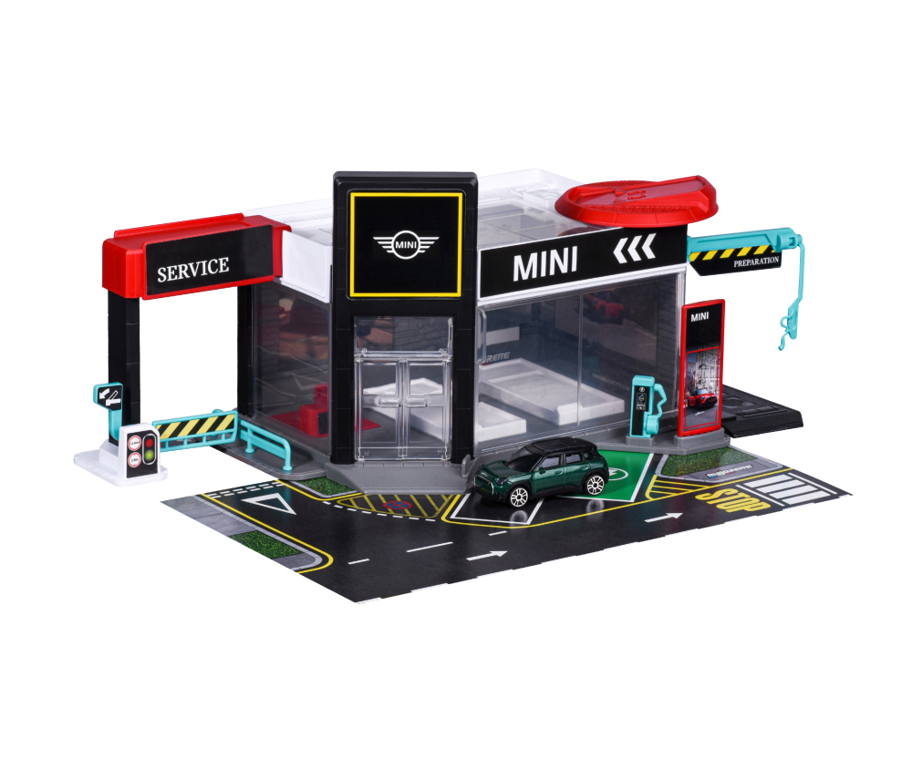 Majorette Mini Showroom Set + 1 Vehicle