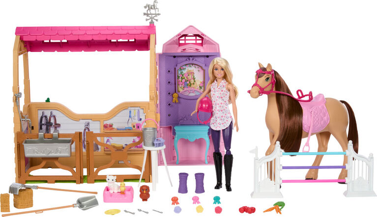 Barbie, Mysteries, Pferdestall-Playset, mit, Puppe, &, Pferd, 6, Spielbereiche, &, 25, Zubehörteile, HXJ44