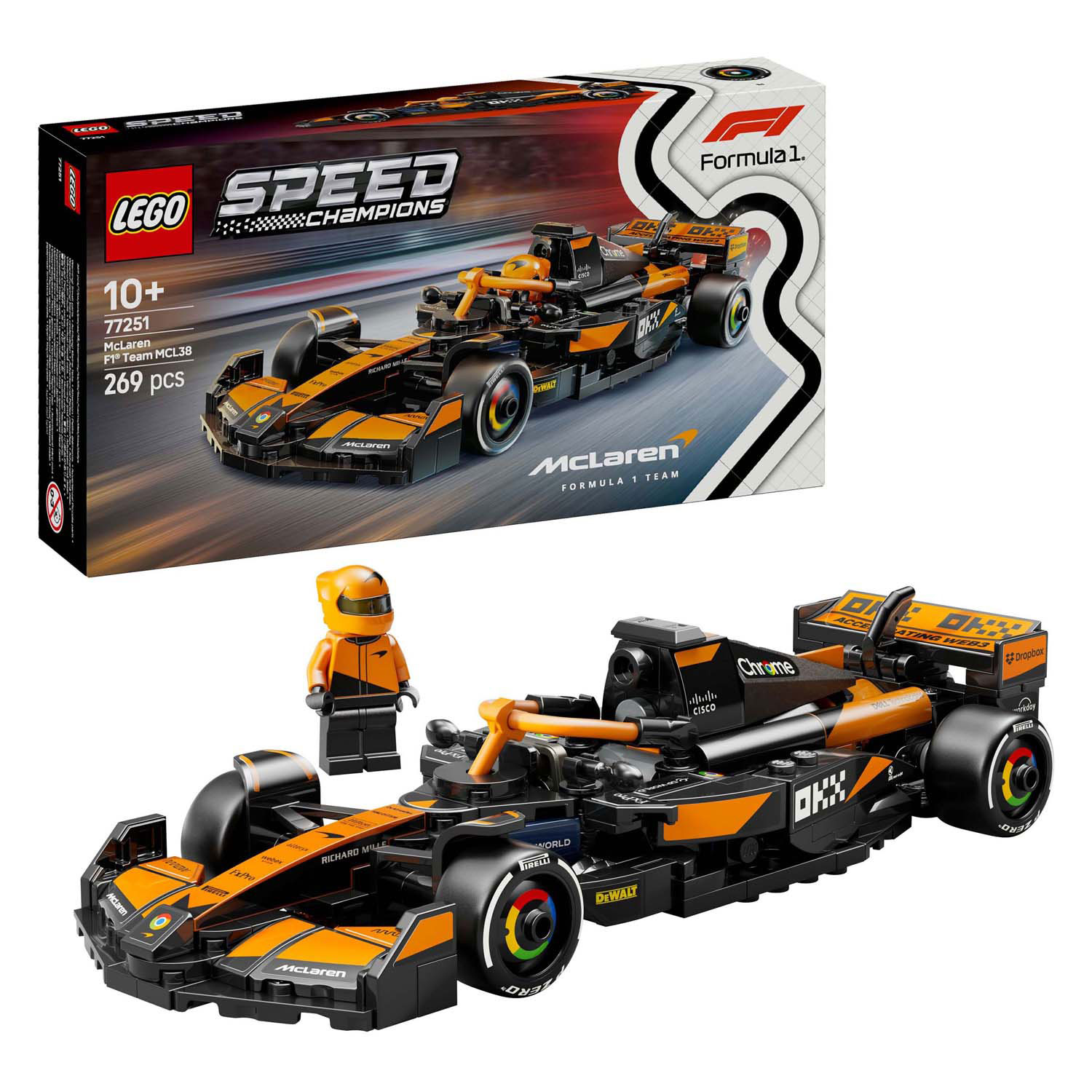 LEGO, Speed, Champions, 77251, McLaren, F1, Team, MCL38, Rennauto, Autorennen, Formel Eins, Rennwagen, Fahrzeug, Rasenmäher LEGO Speed Champions 77251 McLaren F1 Team MCL38 Rennauto