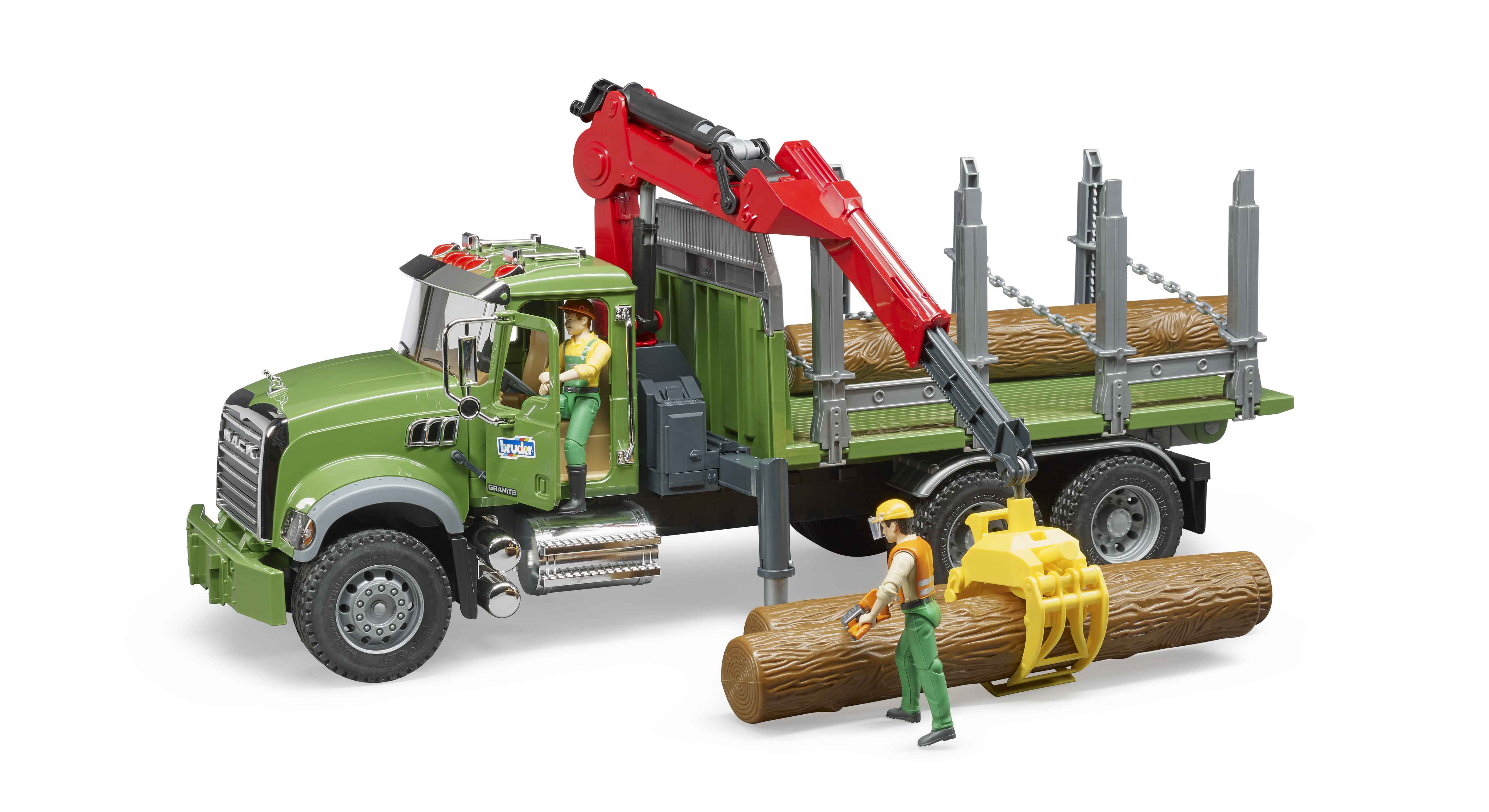 BRUDER 02824 - MACK Granite Holztransport-LKW mit Ladekran, Greifer und 3 Baumstämmen - Bild 7 BRUDER 02824 - MACK Granite Holztransport-LKW mit Ladekran, Greifer und 3 Baumstämmen - Bild 7