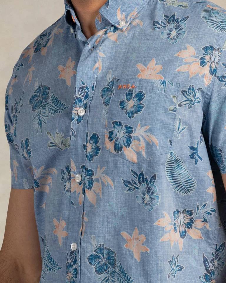 NZA 26CN543SNS/XL Hemd - Kurzarm / Blau / Blumen - XL