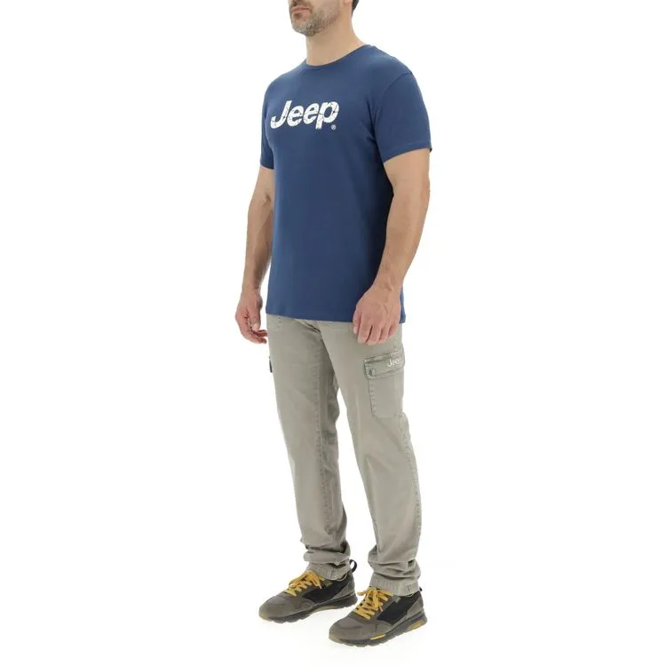 JEEP Herren T-Shirt O103354BL - Dunkelblau mit großem Logo-Print GR. M