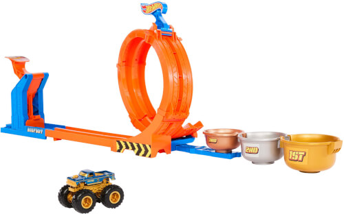 Hot, Wheels, Monster, Trucks, Loop, Flip, Trophy, Challenge-Spielset, und, Die-Cast-Bigfoot, Spielzeugtruck Hot Wheels Monster Trucks Loop Flip Trophy Challenge-Spielset und Die-Cast-Bigfoot Spielzeugtruck