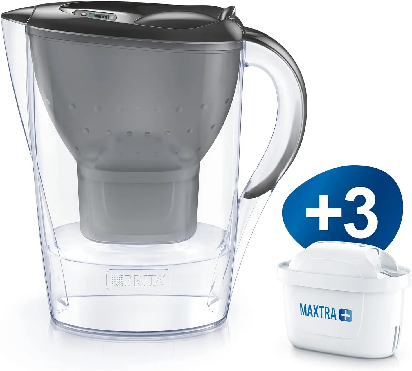 BRITA „Marella“ - Tischwasserfilter 2,4 l, Grau, inkl. 3× MAXTRA+ Kartuschen BRITA „Marella“ - Tischwasserfilter 2,4 l, Grau, inkl. 3× MAXTRA+ Kartuschen