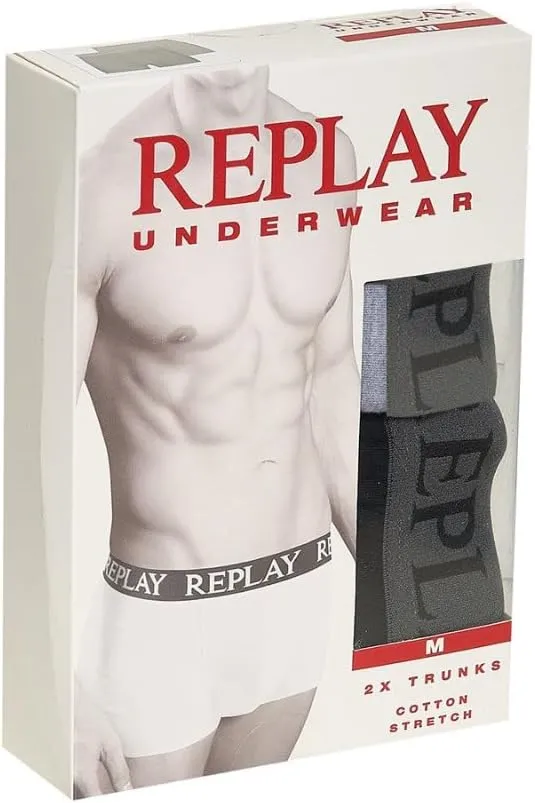 REPLAY Herren Boxershorts I101143BG – Schwarz/Grau, 2er Pack Cotton-Stretch GR. L