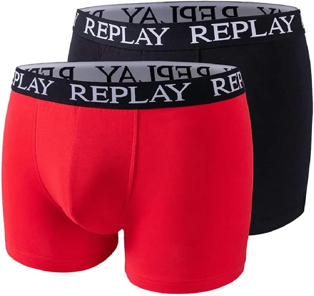 REPLAY Herren Boxershorts I101143RB - Rot/Schwarz, 2er Pack mit Logo-Bund REPLAY Herren Boxershorts I101143RB - Rot/Schwarz, 2er Pack mit Logo-Bund