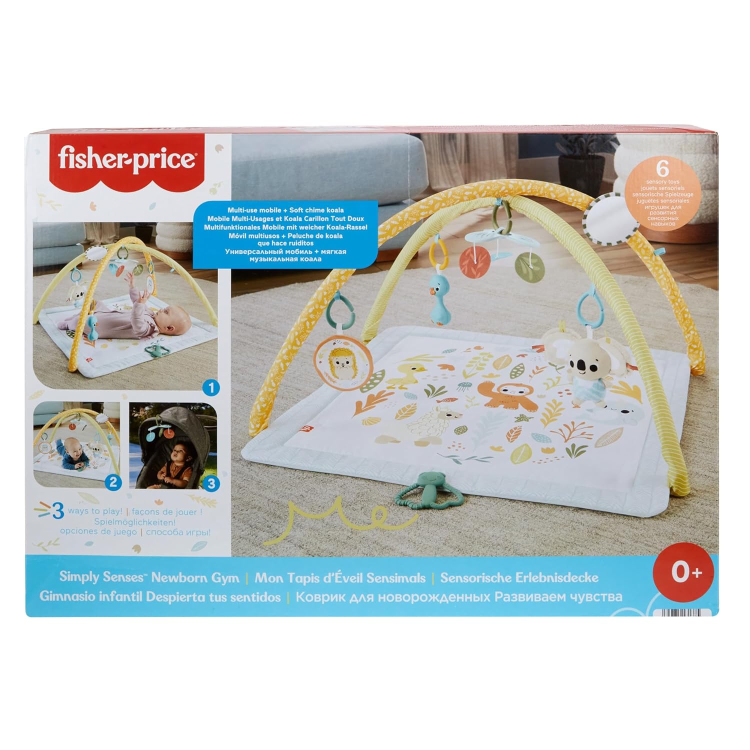 Fisher-Price Simply Senses Sensorische Erlebnisdecke mit 6 Spielzeugen HRB15 Moebel, Person