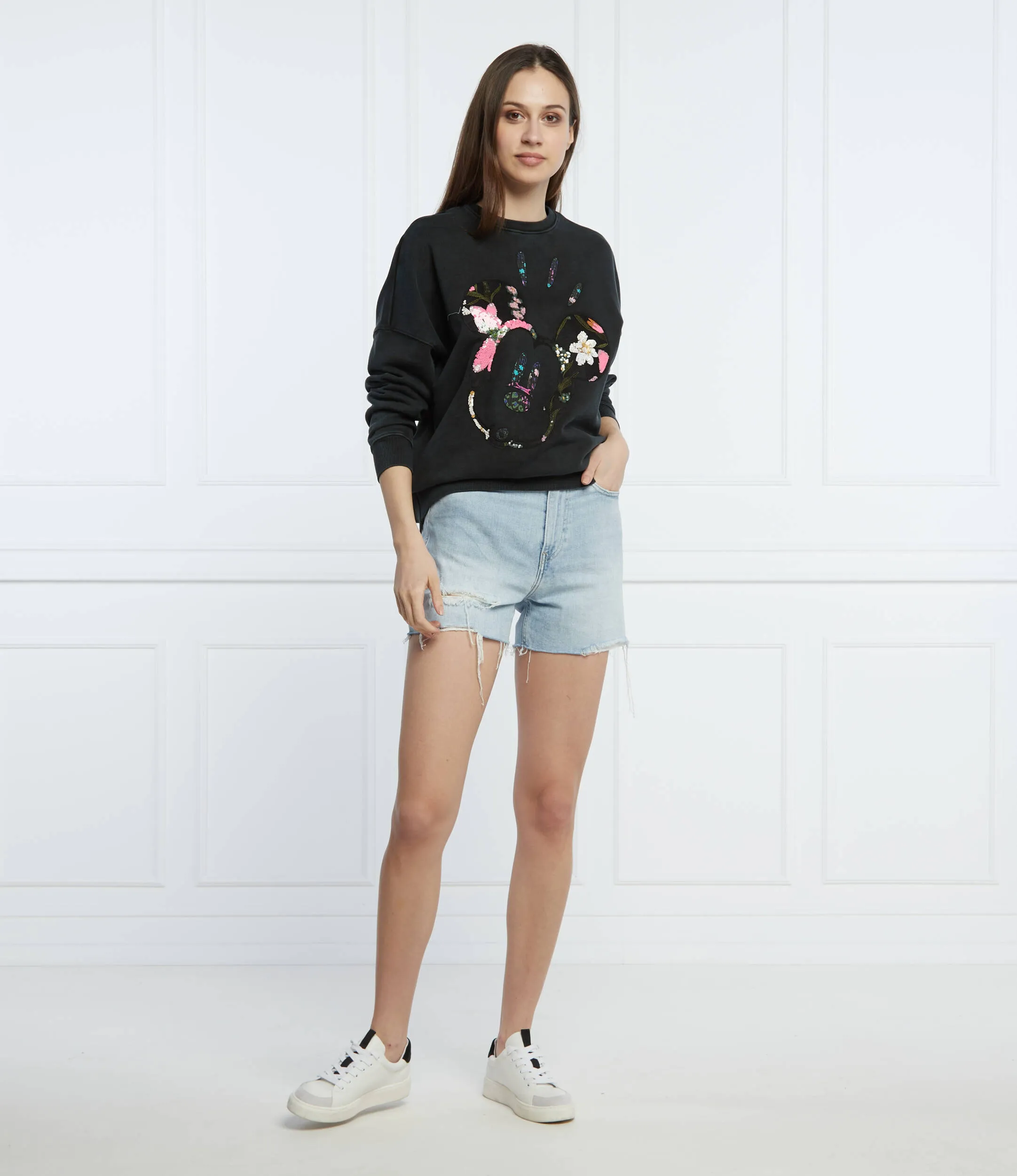 Desigual Damen Sweatshirt „Mickey Patch Flower“ - Schwarz 22SWSK28 GR. L