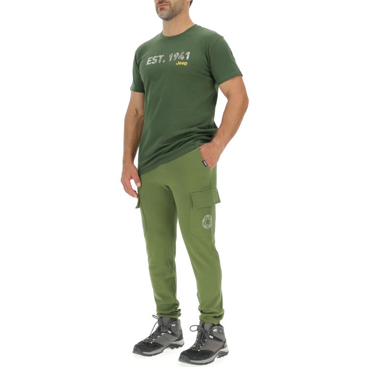 JEEP Herren Cargo-Jogginghose O102896OG - Olivgrün mit Jeep-Star-Print und Seitentaschen GR. XXL Bekleidung, Hosen, T-shirt, Person