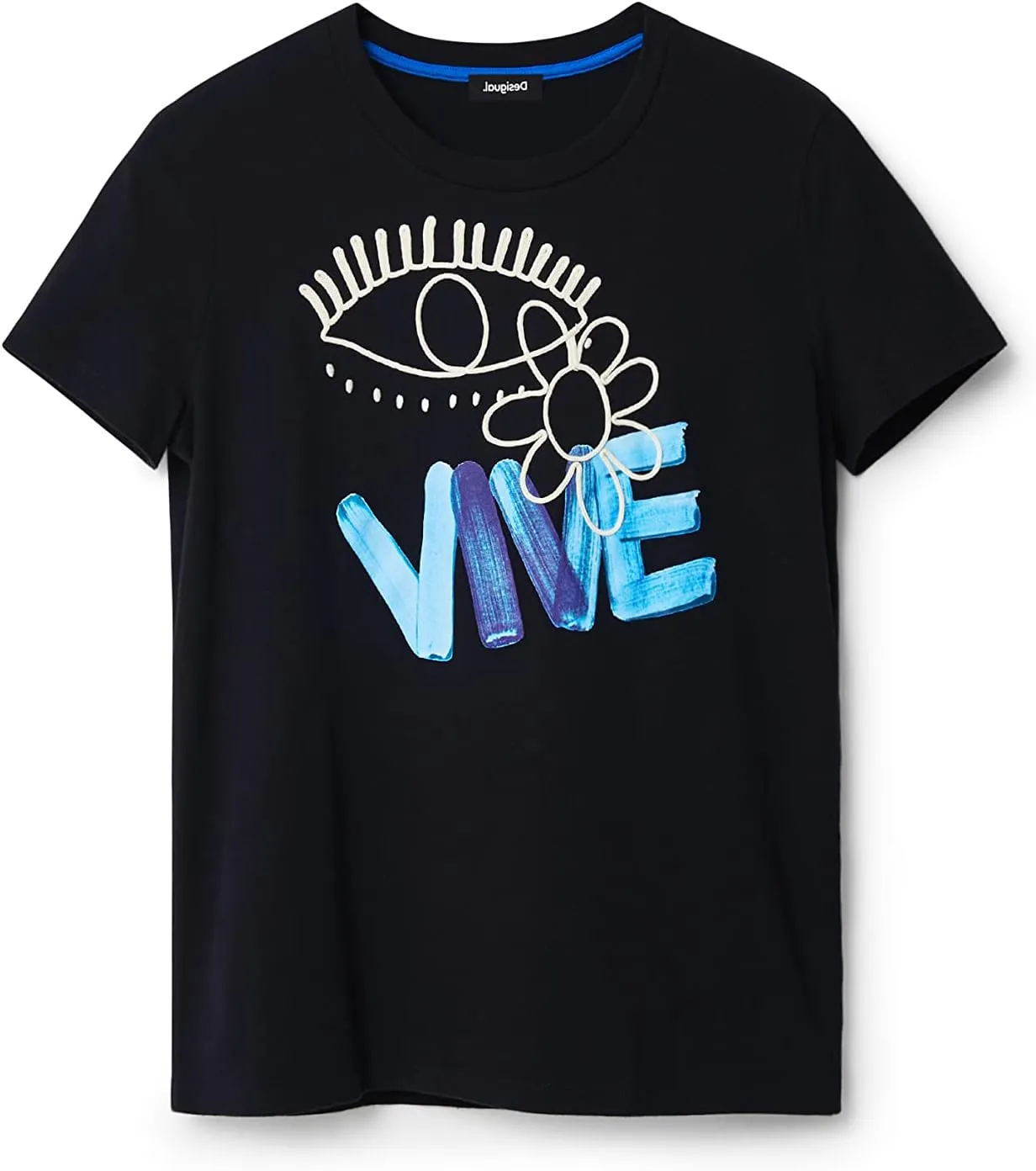 Desigual Damen T-Shirt - Schwarzes T-Shirt mit „VIVE“ Print 22WWTK172000 GR. XL Desigual Damen T-Shirt - Schwarzes T-Shirt mit „VIVE“ Print 22WWTK172000 GR. XL