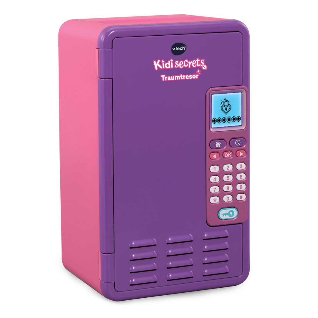 VTech Kidisecrets Traumtresor interaktiver Kindersafe ab 6 Jahren VTech Kidisecrets Traumtresor aus Kunststoff in Pink/Violett, Safe mit Zahlencode, LCD-Uhr, 6 Spiele, Wecker, Timer, 3 Lieder & 10 Melodien, 3 Fächer, Aufkleber, kindersicher ab 6 J., Elektronik, Telefon