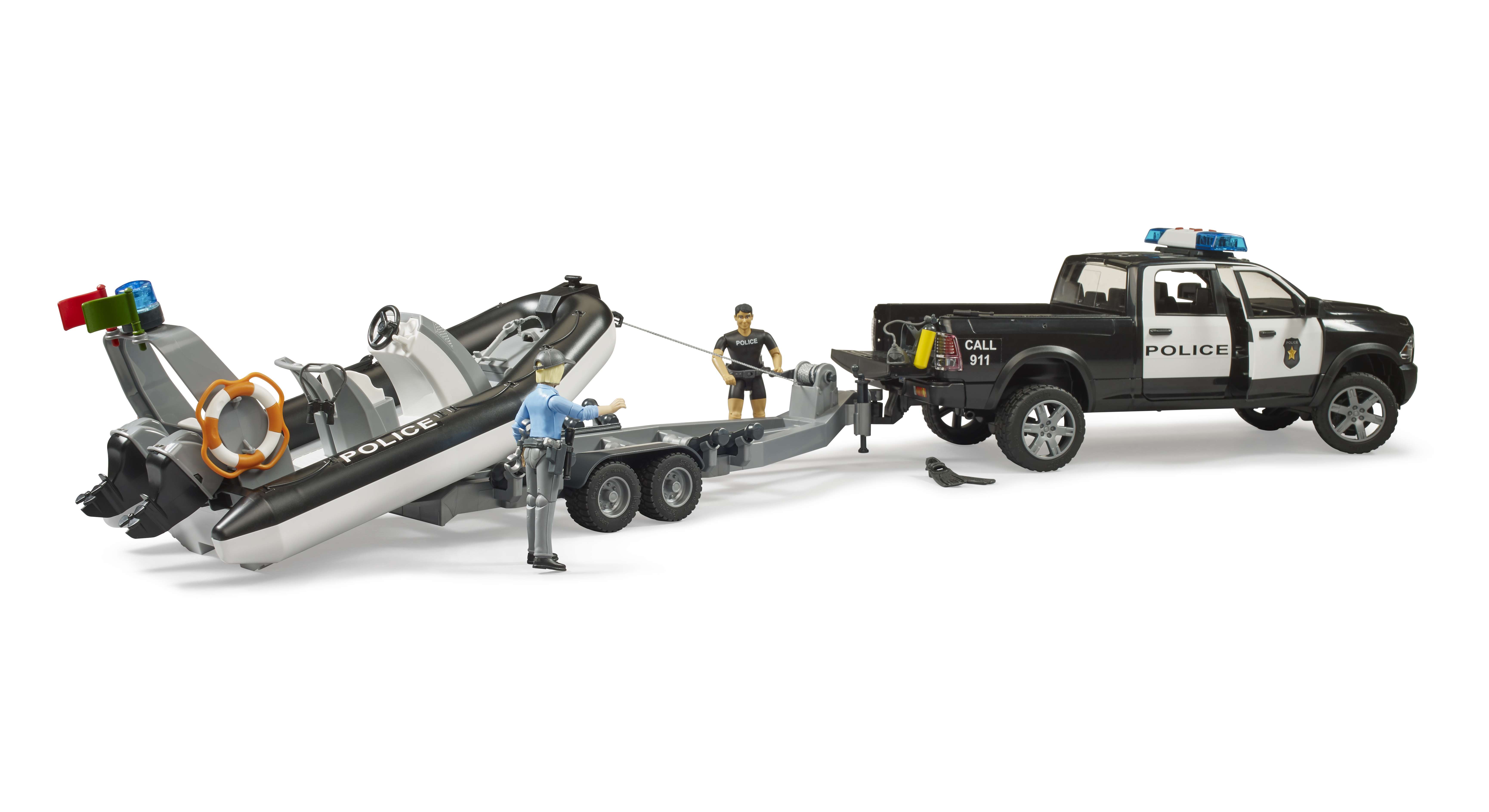BRUDER 02507 - RAM 2500 Polizei Pickup, L mit S Modul, Anhänger mit Boot und 2 Figuren - Bild 2 BRUDER 02507 - RAM 2500 Polizei Pickup, L mit S Modul, Anhänger mit Boot und 2 Figuren - Bild 2