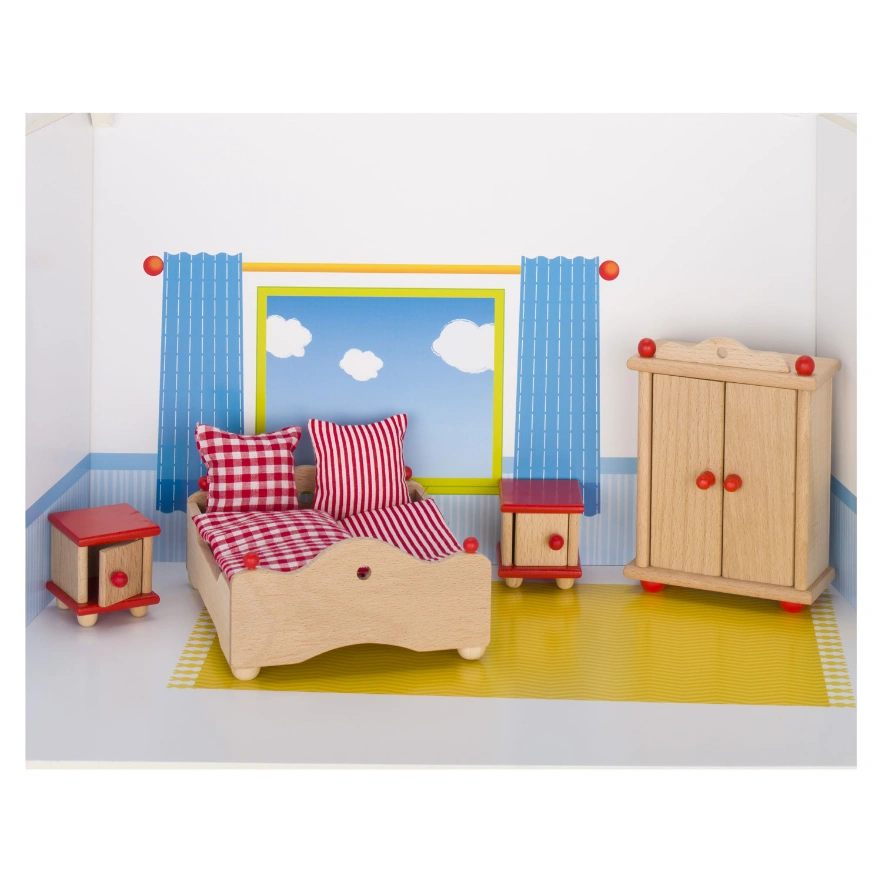 goki Puppenhausmöbel „Schlafzimmer“ - 4-teiliges Holz-Set, ab 3 Jahren goki Puppenhausmöbel „Schlafzimmer“ - 4-teiliges Holz-Set, ab 3 Jahren