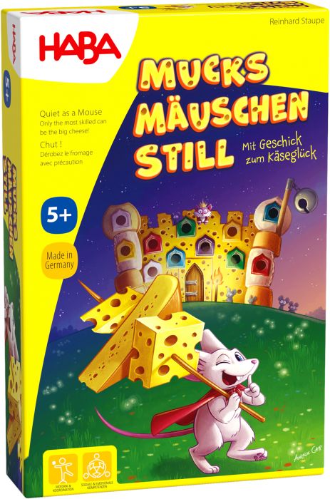 HABA, Mucksmäuschenstill, spannendes, Geschicklichkeitsspiel, mit, 3D-Käseschloss, ab, 5, Jahren