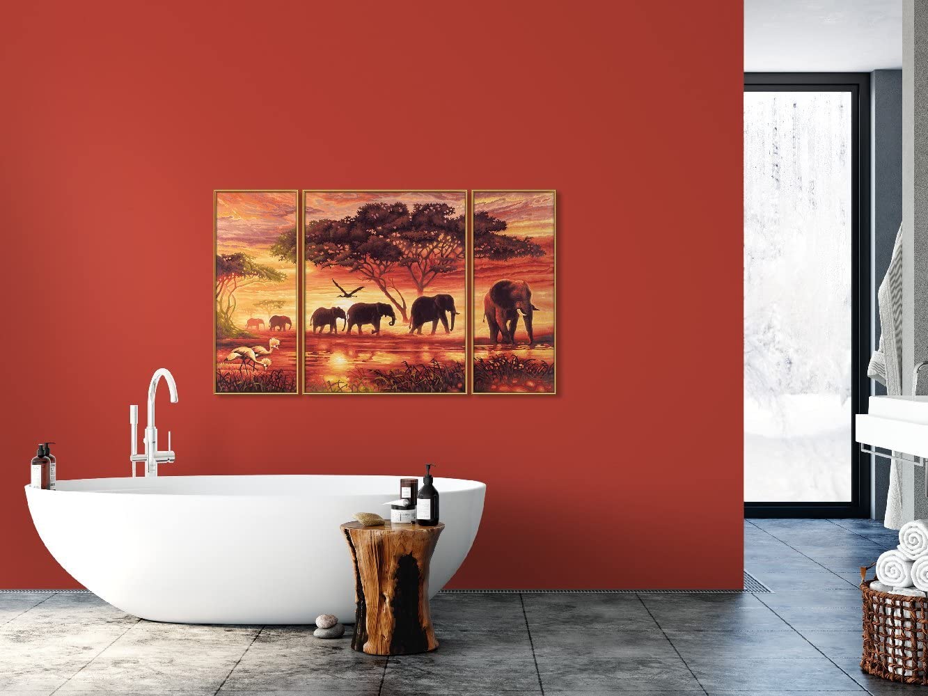 Schipper Mnz - Elefanten-Karawane - Exotische Natur Als Panorama-Kunstwerk 609260455 Baden, Innenarchitektur, Badewanne, Wanne, Malerei