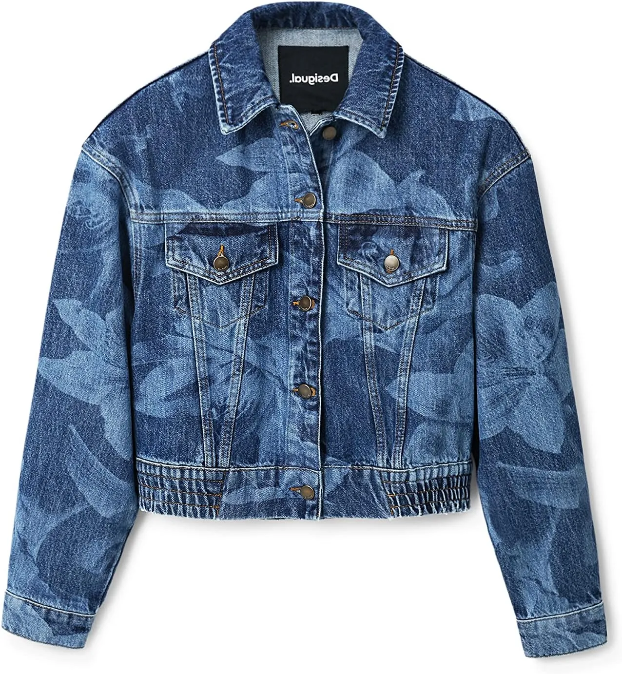 Desigual Damen Jeansjacke - Blau, mit floralem Muster 22WWED555053 GR. XL