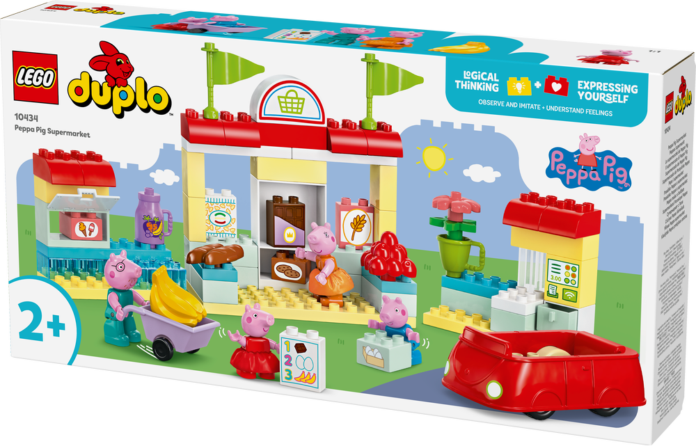 LEGO 10434 DUPLO Peppas Supermarkt: Lernspielzeug für Kinder ab 2 Jahre Drinnen, Spielbereich, Maschine, Rad