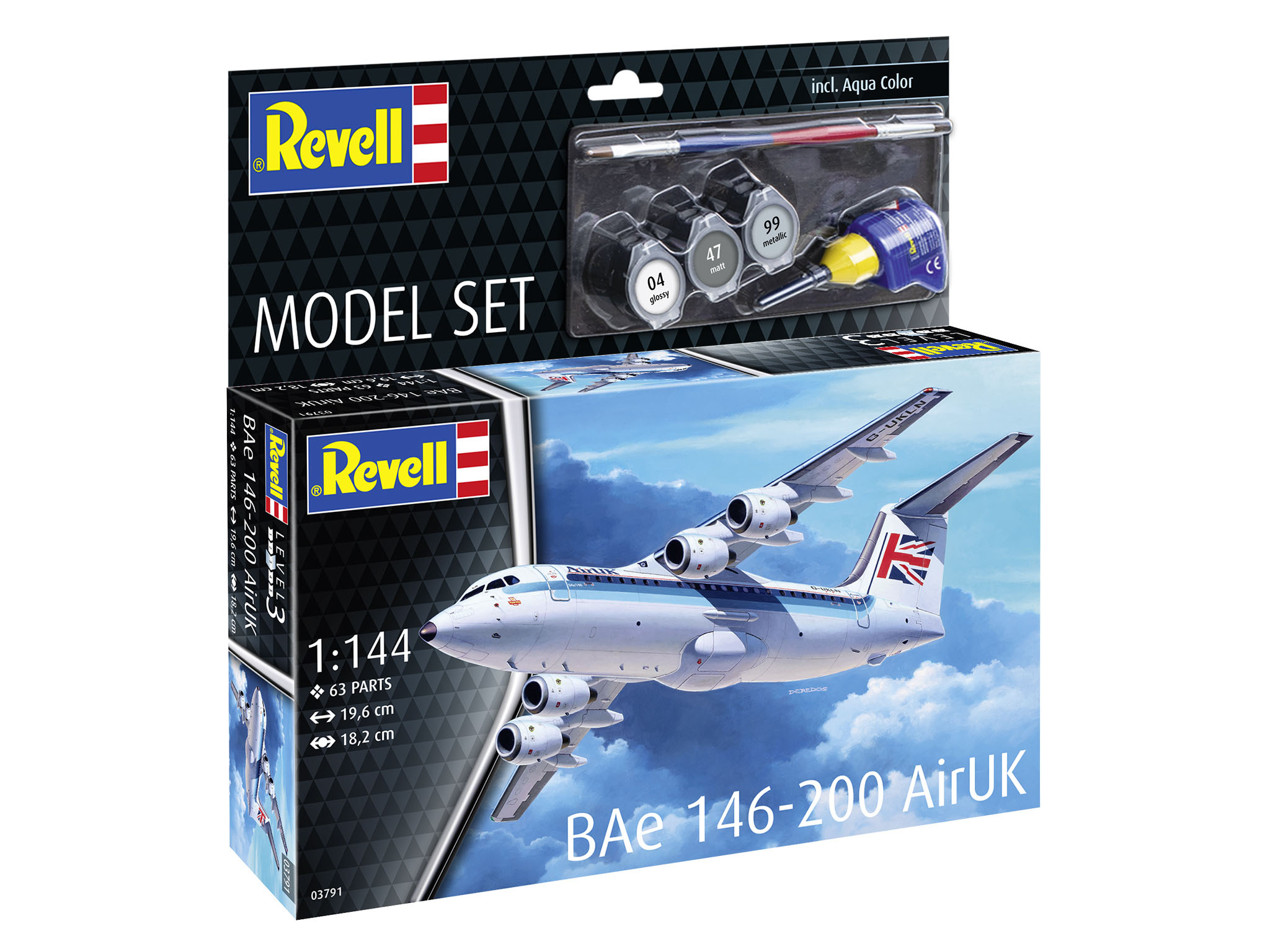 Revell 63791 Model Set BAE 146-200 “AirUK” Flugzeug, Verkehrsflugzeug, Fahrzeug, Flug