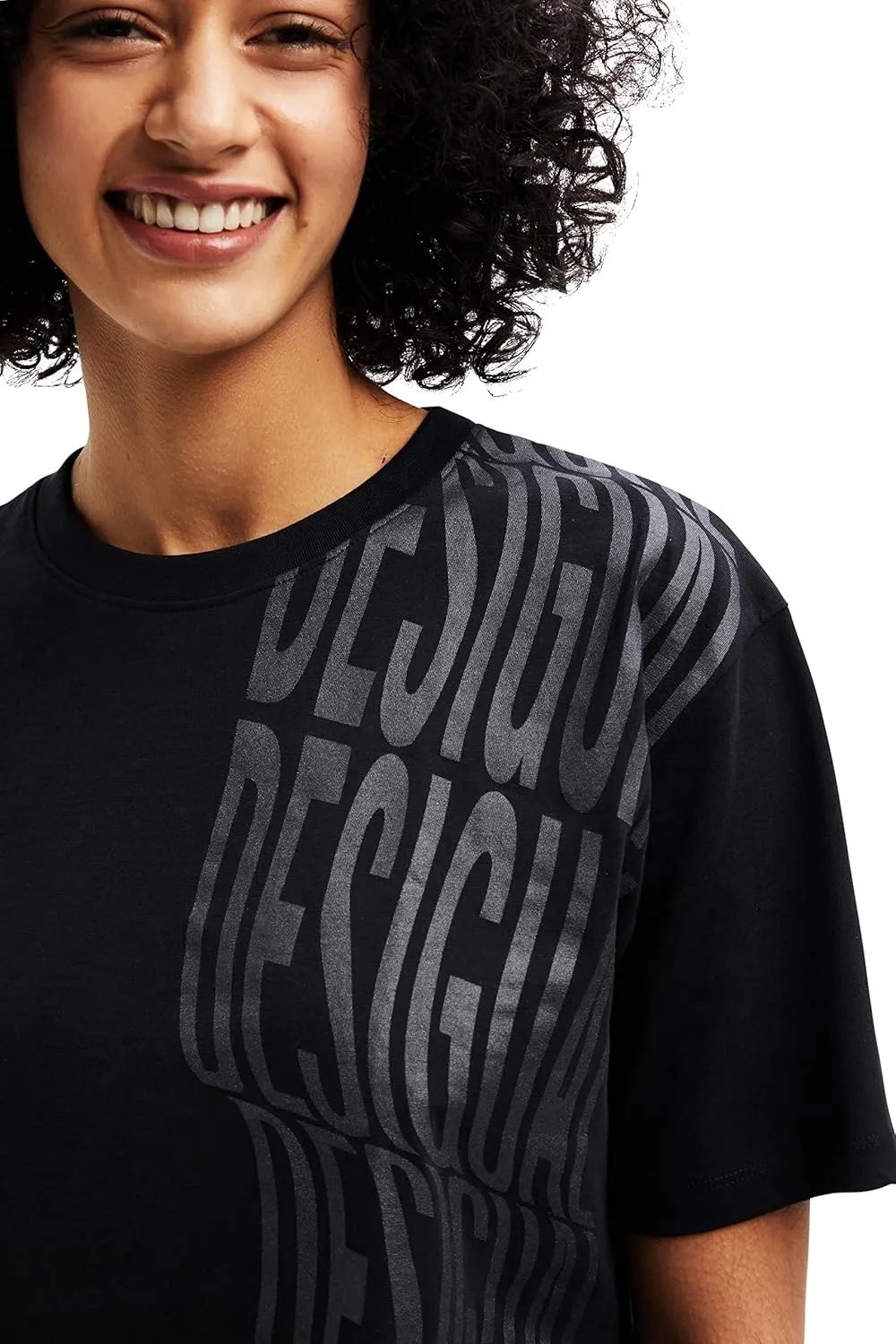 Desigual Damen T-Shirt - Schwarzes T-Shirt mit Logo-Print 22WWTK132000 GR. XL