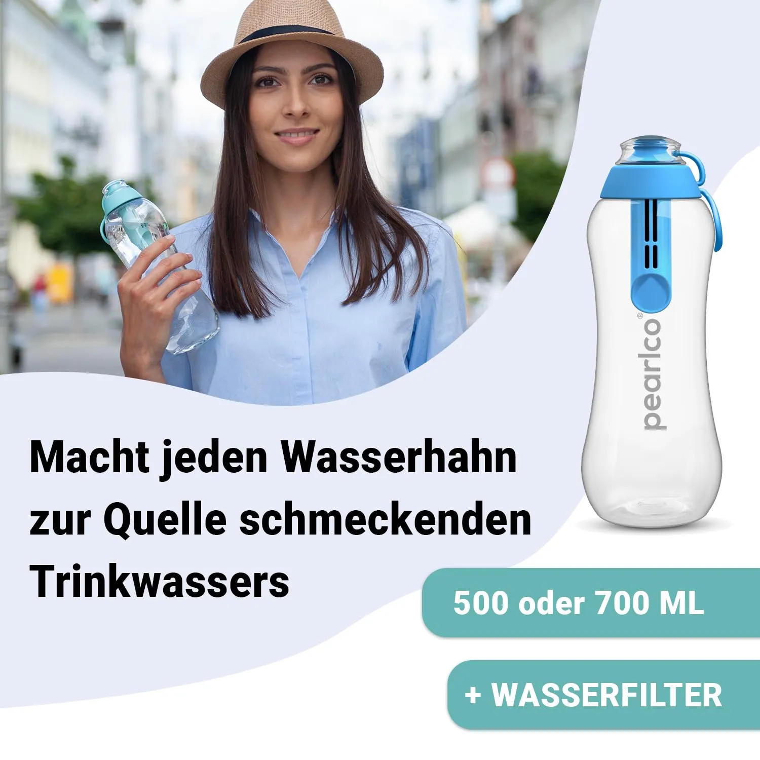 PEARLCO 250234 PearlCo Soft Trinkflasche mit Filter – 0,7 l – Grau